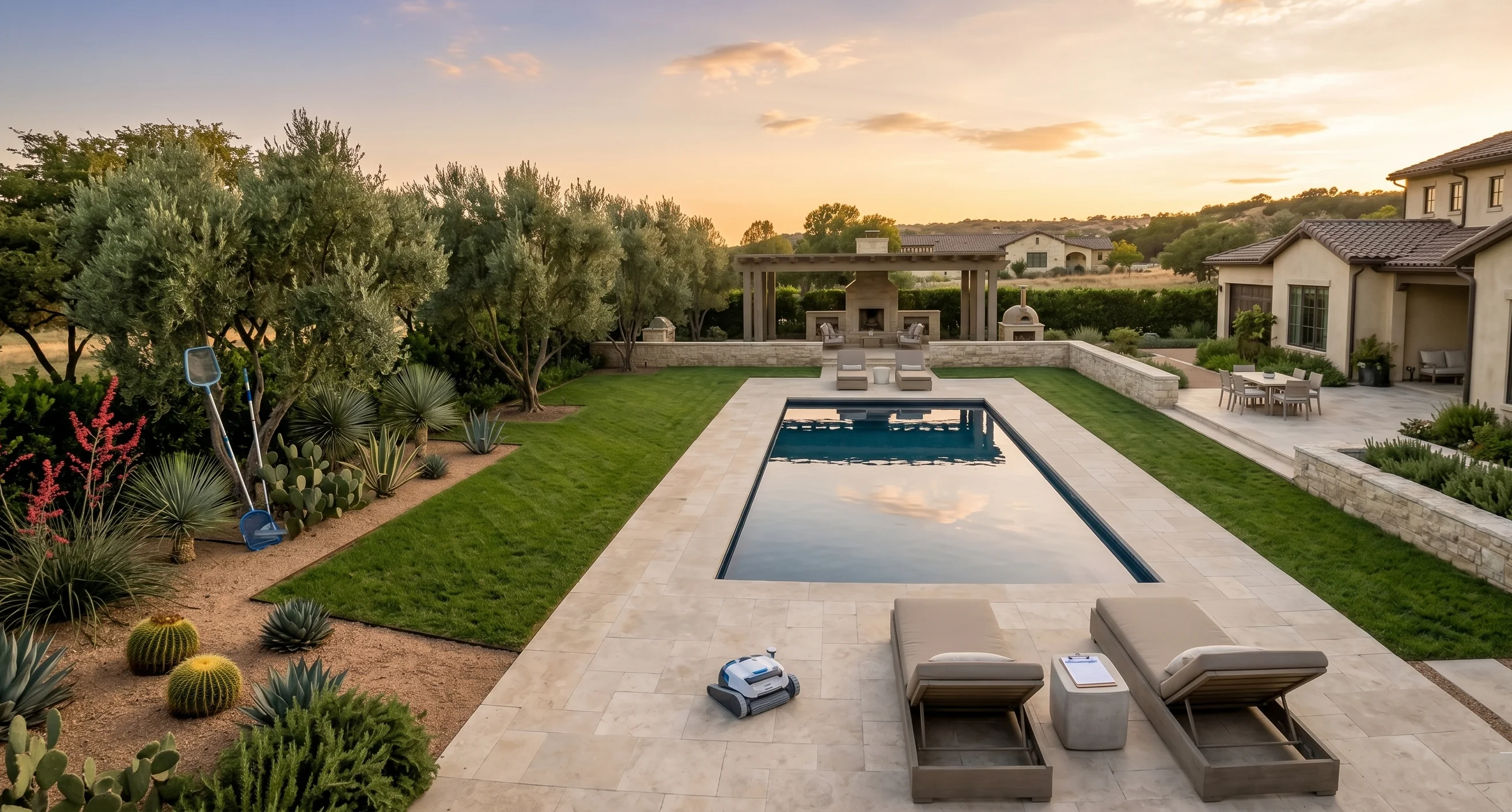 Clean residential pool with robotic cleaner at a Round Rock home