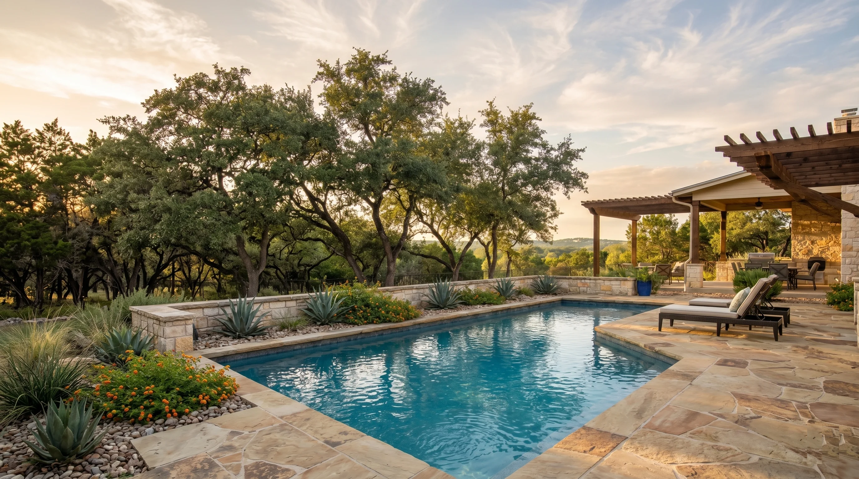 Clean residential pool and equipment area in Round Rock for True Flow Pool Solutions repair services